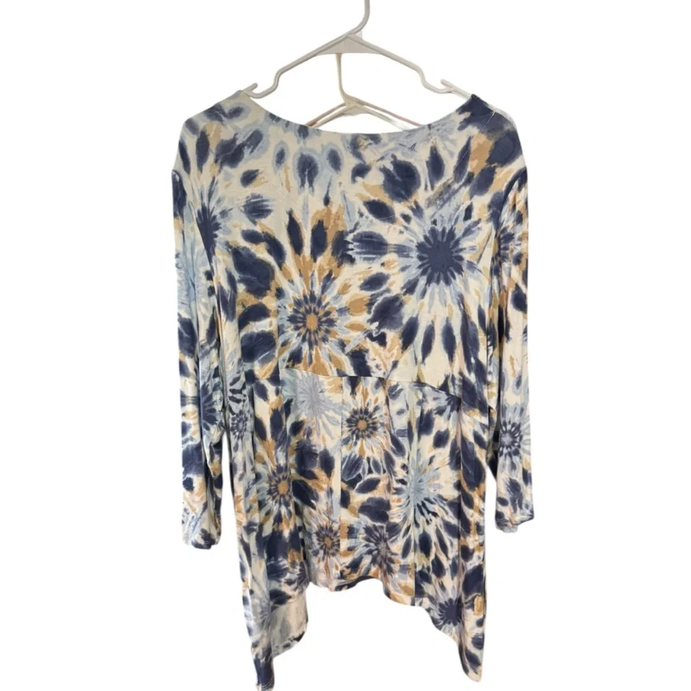 Ruby Rd. Blue & Gold Tie Dye Sharkbite Hem Tunic Top Size XL NWOT - Picture 3 of 7